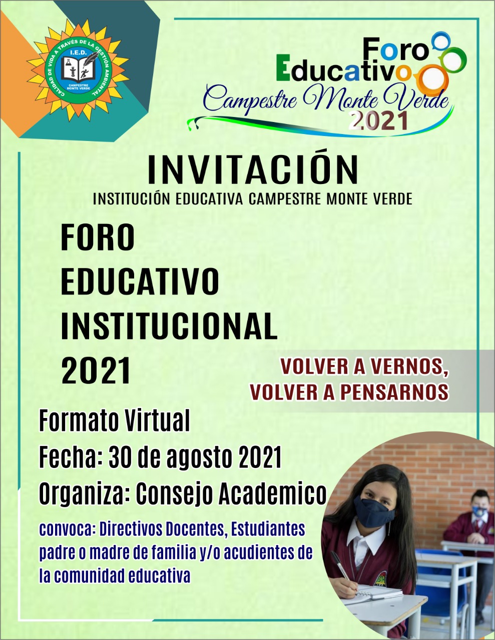 Imagen FORO EDUCATIVO INSTITUCIONAL 2021  "VOLVER A VERNOS, VOLVER A PENSARNOS"