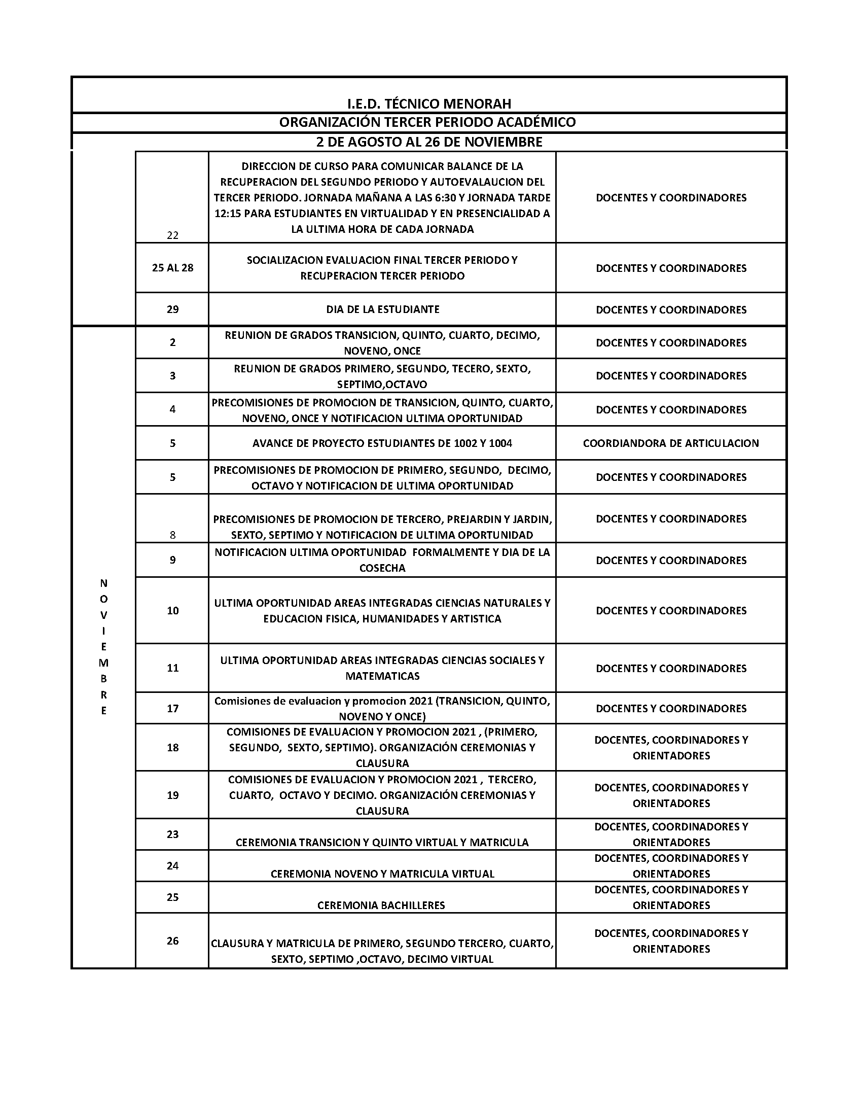 Imagen CRONOGRAMA FINALIZACIÓN TERCER PERIODO