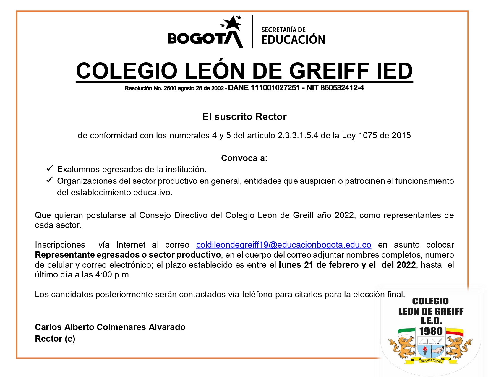 CONVOCATORIA SECTOR PRODUCTIVO Y EXALUMNOS-RENDICIÓN DE CUENTAS 2021