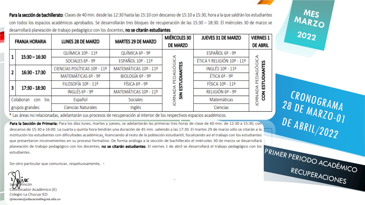 NUEVO HORARIO DE TRABAJO SEMANA DEL 28 DE MARZO AL 01 DE ABRIL DE 2022 