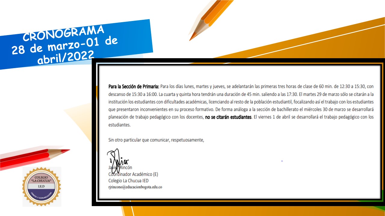 NUEVO HORARIO DE TRABAJO SEMANA DEL 28 DE MARZO AL 01 DE ABRIL DE 2022 