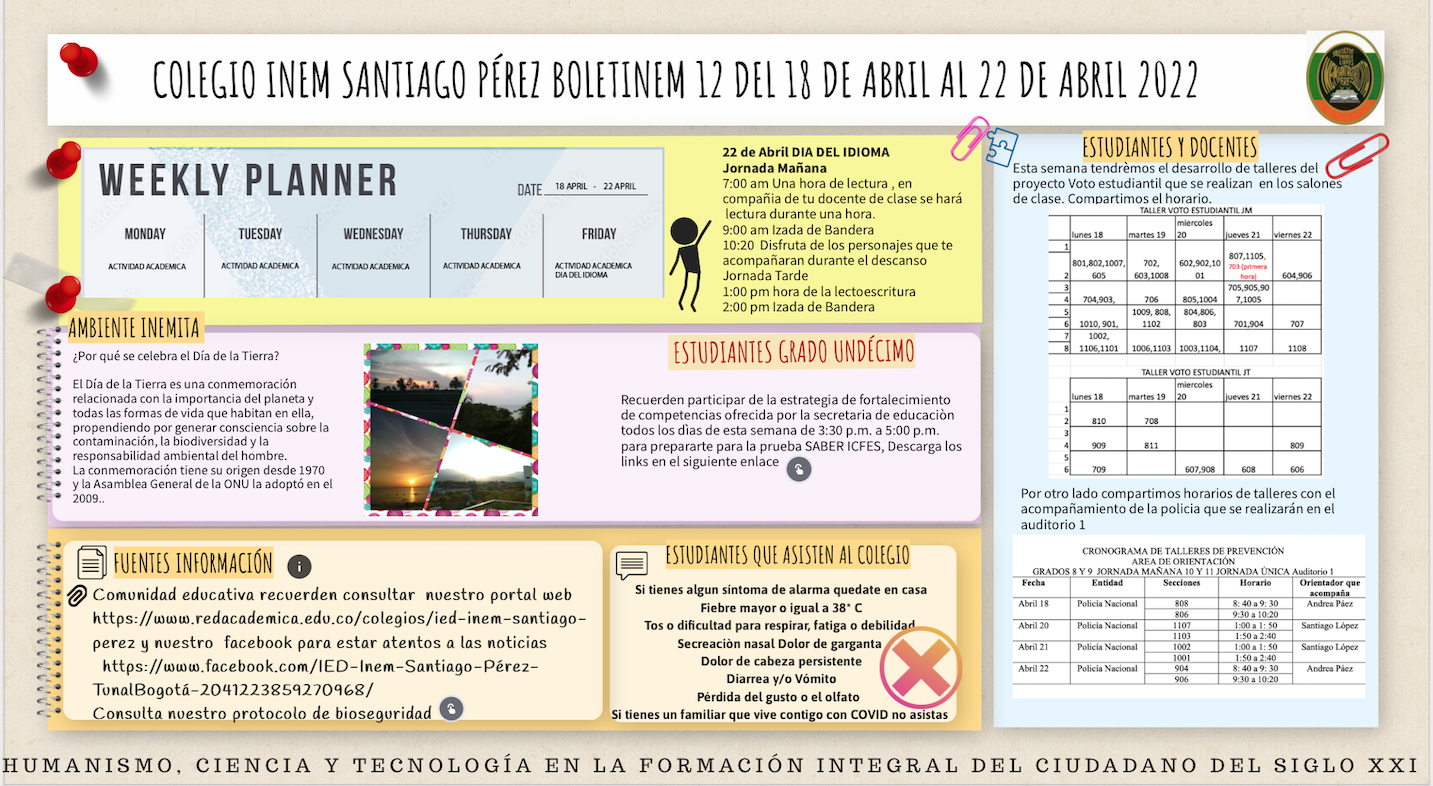 boletín de la semana del 18 de abril al 22 de abril