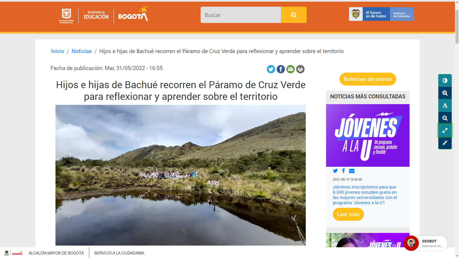 Hijos e hijas de Bachué recorren el Páramo de Cruz Verde para reflexionar y aprender sobre el territorio