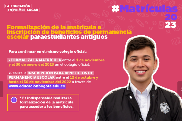 imagen con información sobre Matrícula 2023