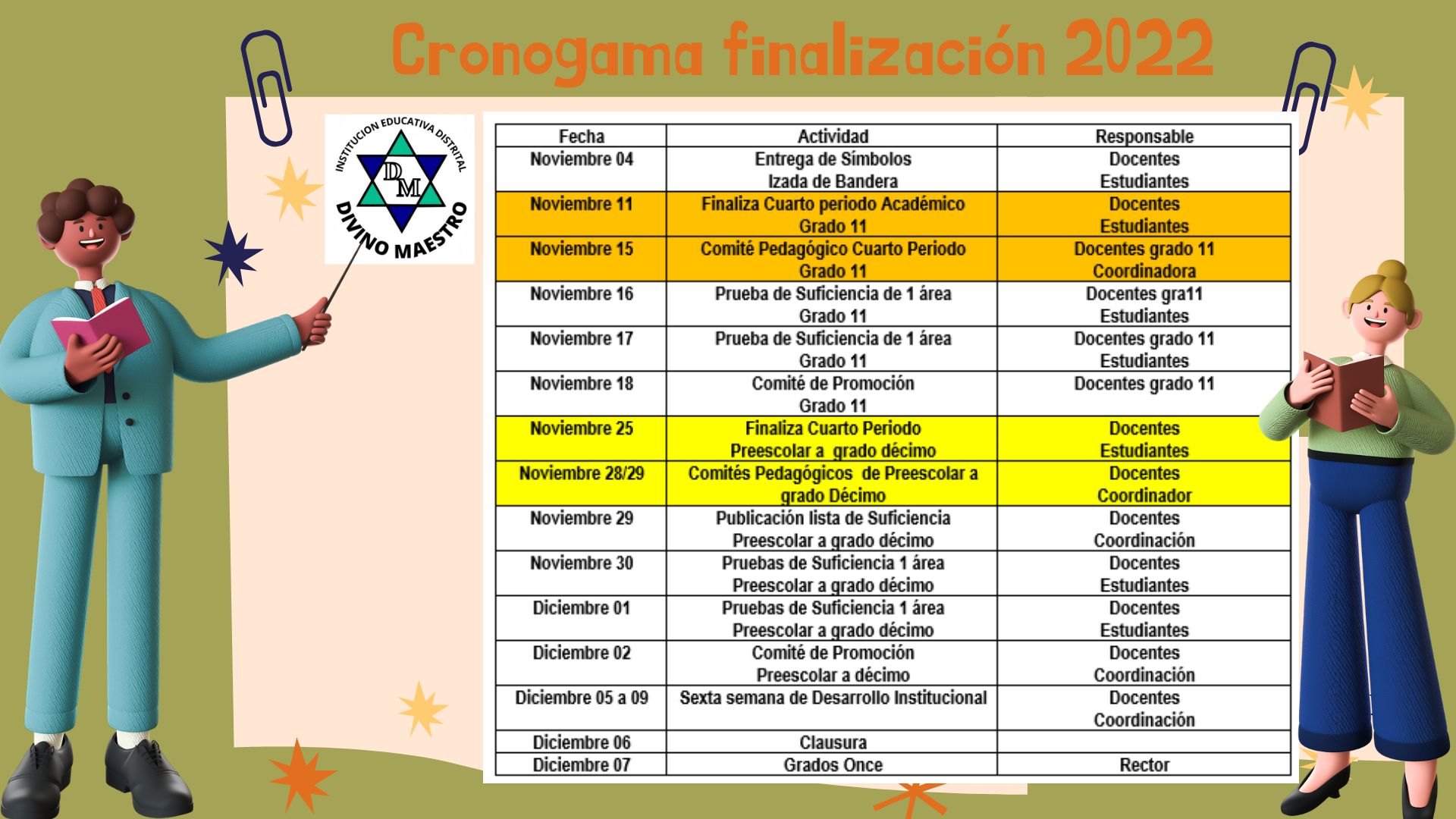 Cronograma Noviembre y diciembre 2022