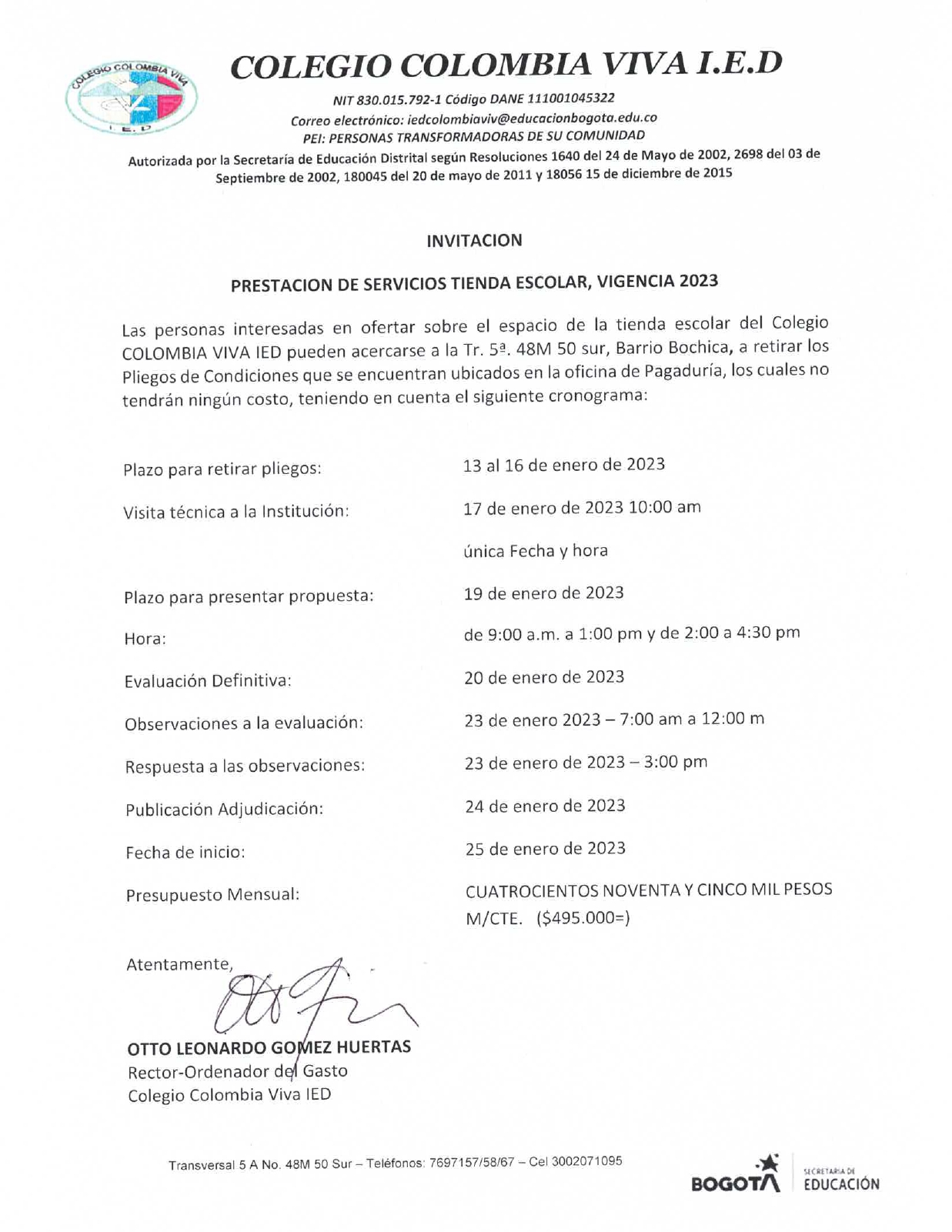 Invitación para la convocatoria de Tienda Escolar 2023