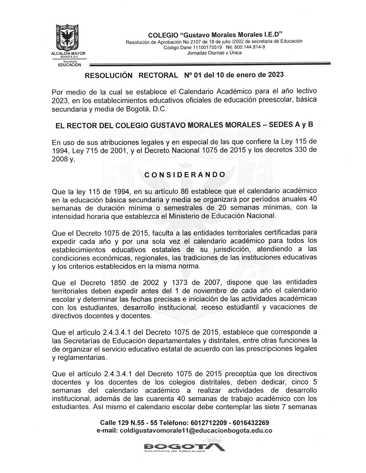 Primera hoja de la resolución.