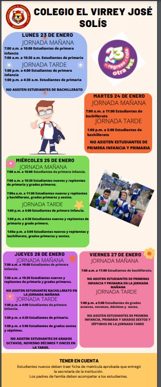 INFORMACIÓN DE ENTRADA AL COLEGIO DE TODOS LOS GRADOS 