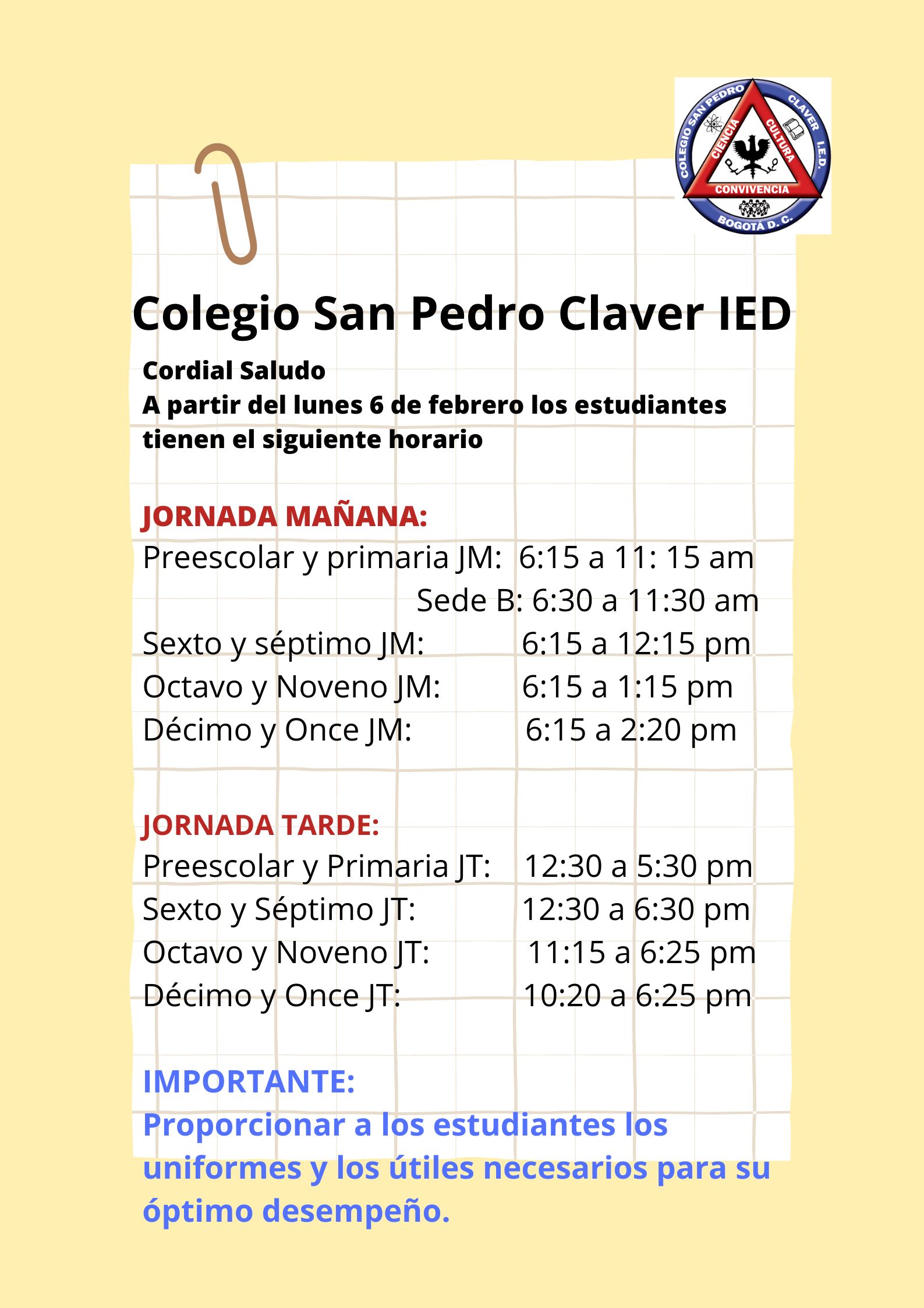 Horario escolar 2023