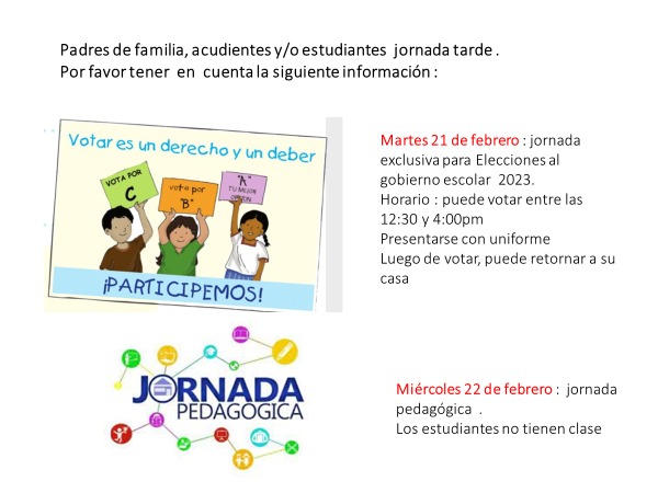 Información sobre la jornada electoral y jornada pedagógica