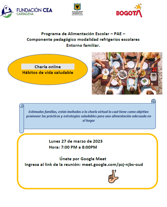 Charla online Hábitos de vida saludable - Programa de Alimentación Escolar PAE