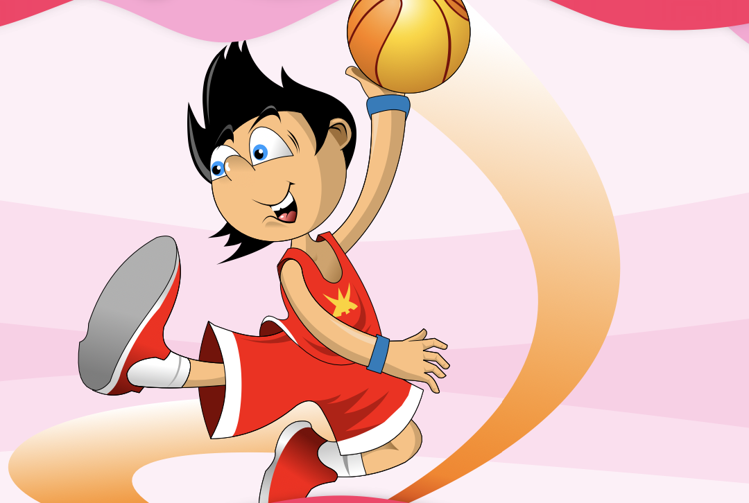 el baloncesto, driblando y lanzando la pelota