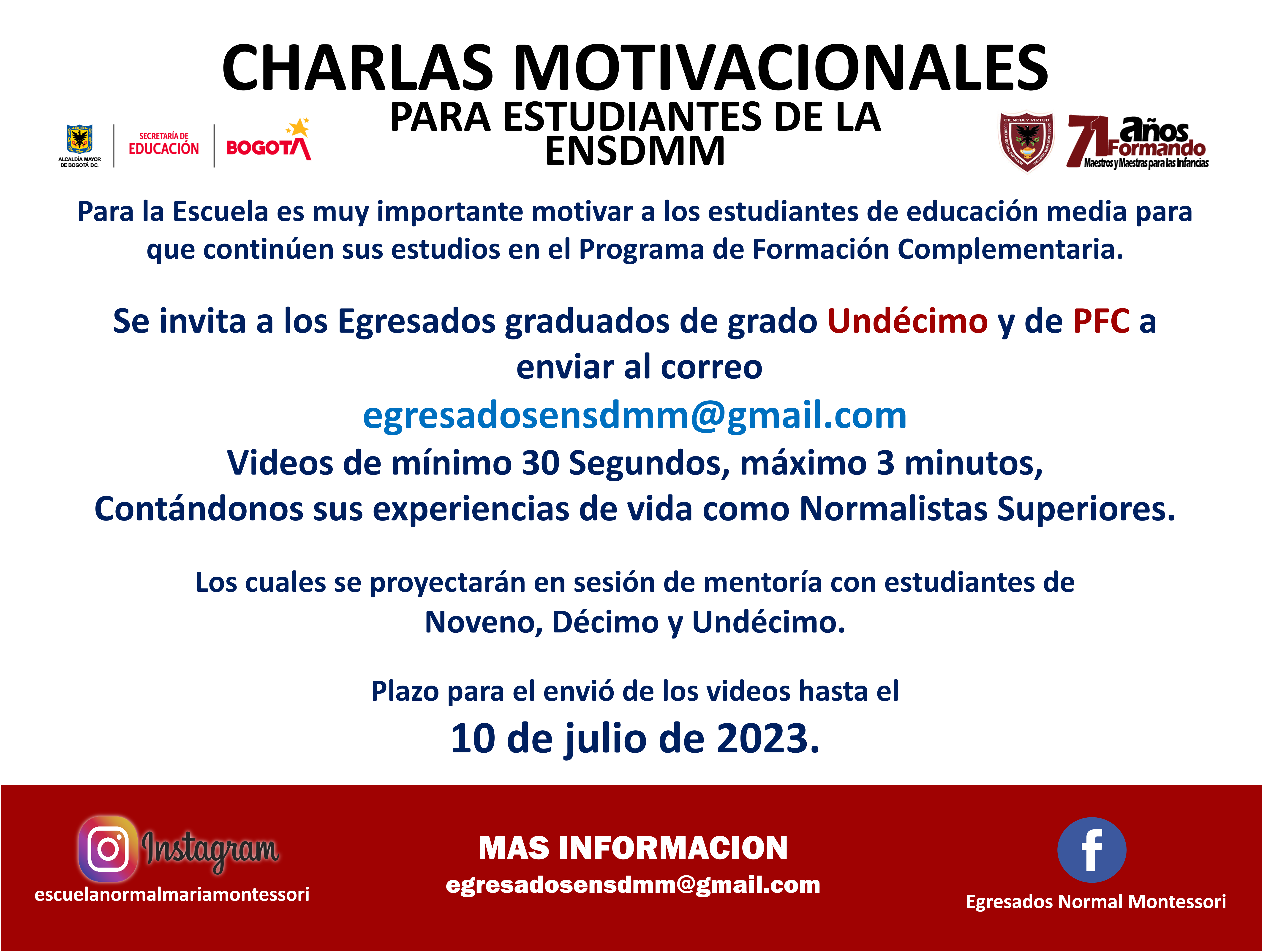 Se invita a los Egresados graduados de grado Undécimo y de PFC.