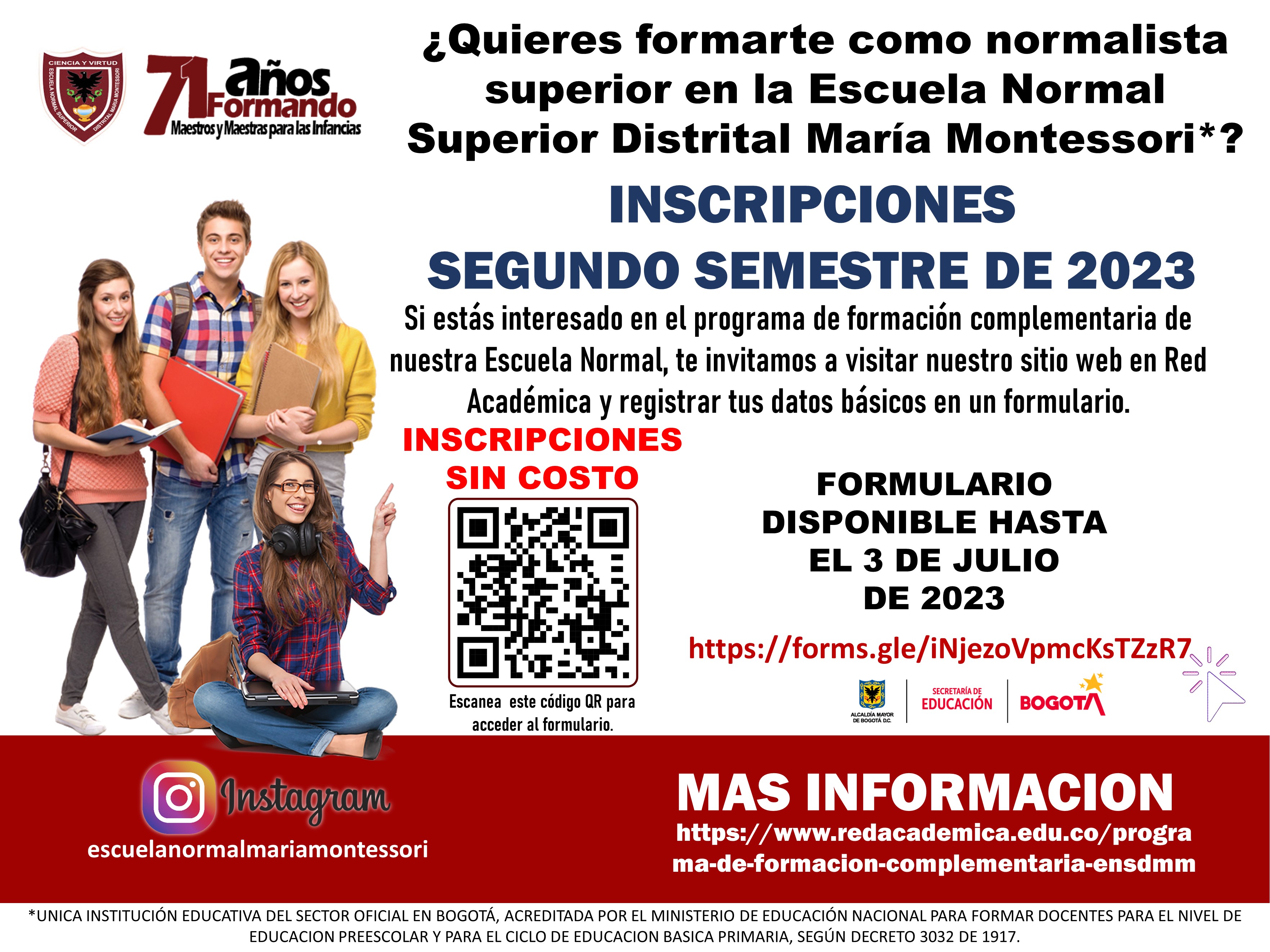 INSCRIPCIONES PROGRAMA DE FORMACIÓN COMPLEMENTARIA ENSDMM SEGUNDO SEMESTRE DE 2023 