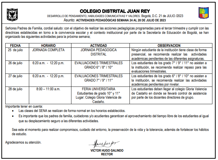 ACTIVIDADES PEDAGÓGICAS SEMANA 24 AL 28 DE JULIO DE 2023