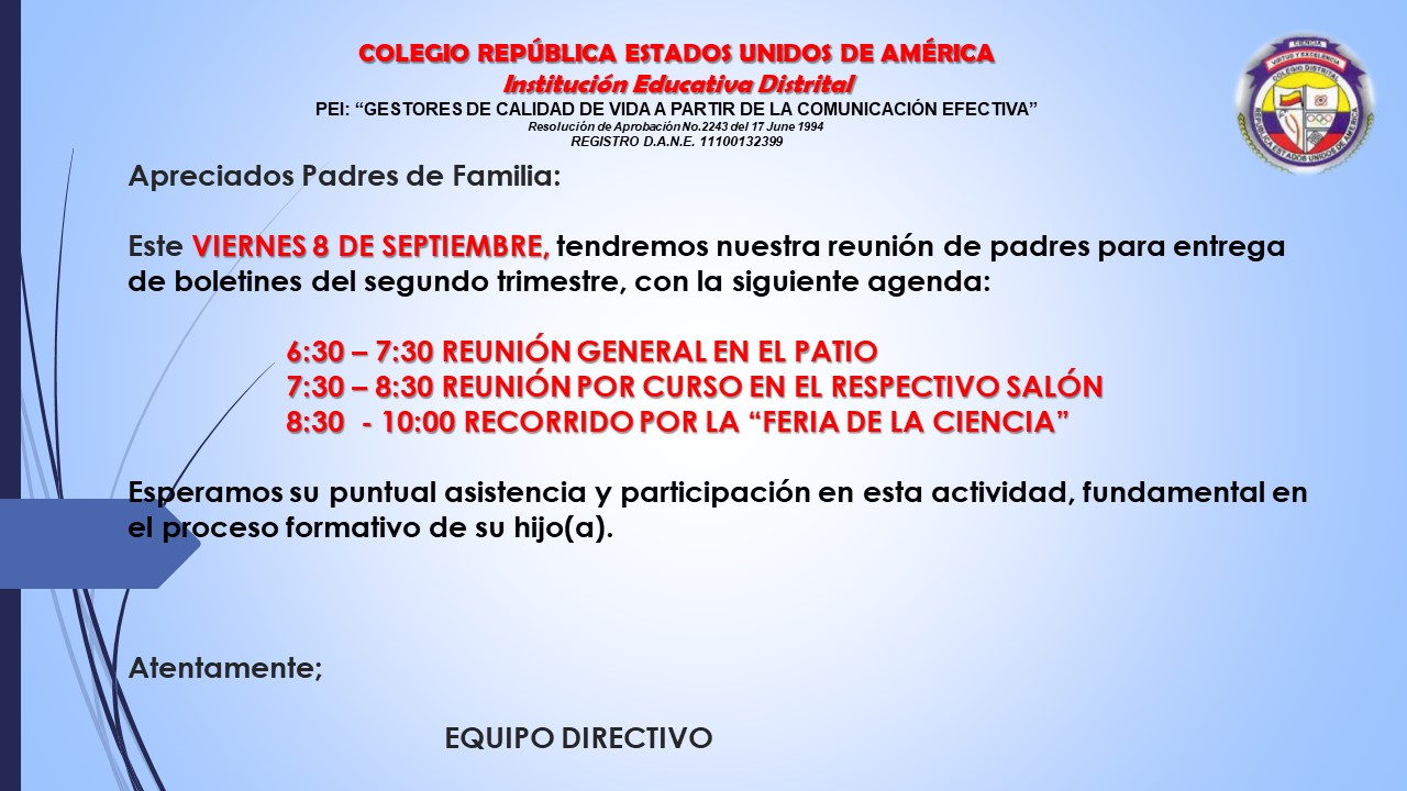 Entrega de boletines segundo trimestre