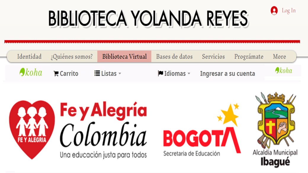 Página principal del portal de biblioteca Yolanda Reyes del Colegio José María Vélaz