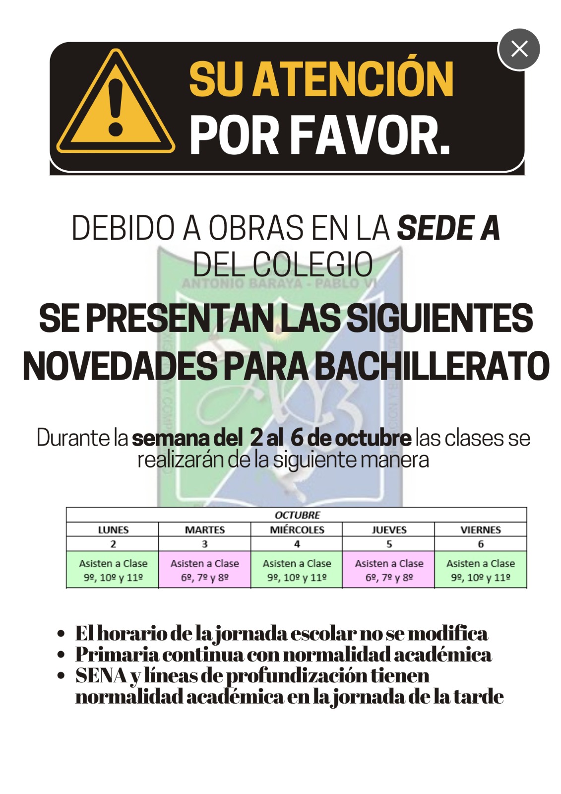 horario próxima semana