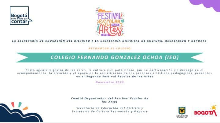 RECONOCIMIENTO FESTIVAL DE ARTES