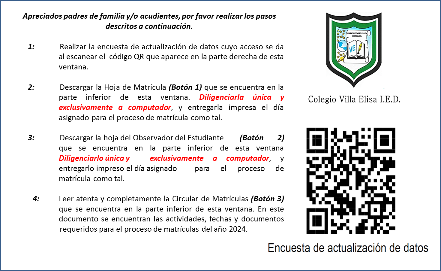Proceso de Matrículas Colegio Villa Elisa I.E.D. - 2024