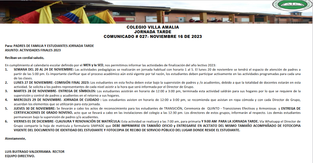Comunicado 27 de 16 de Noviembre