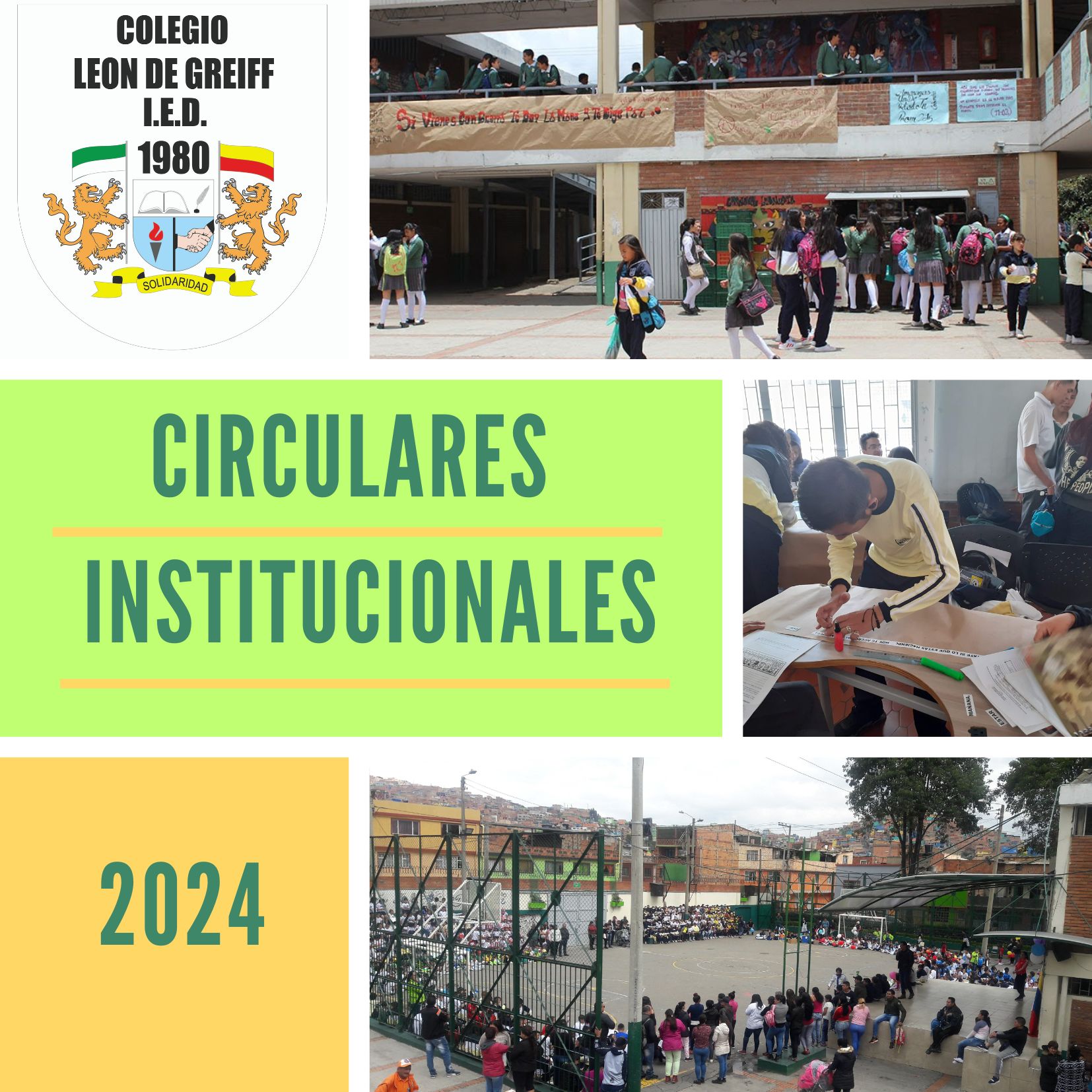 circulares institucionales 2024 con imagenes del colegio con estudiantes