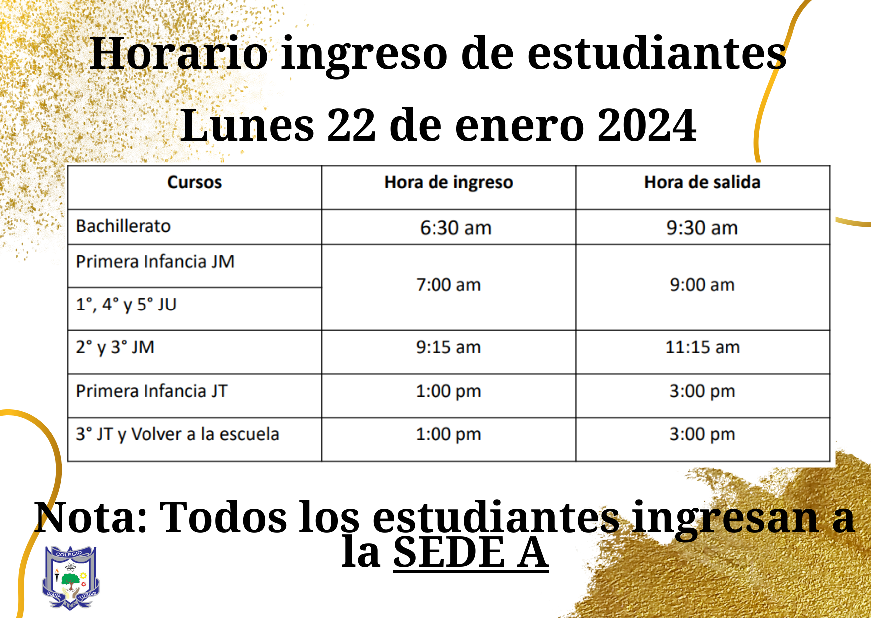 HORARIO INGRESO DE ESTUDIANTES 2024