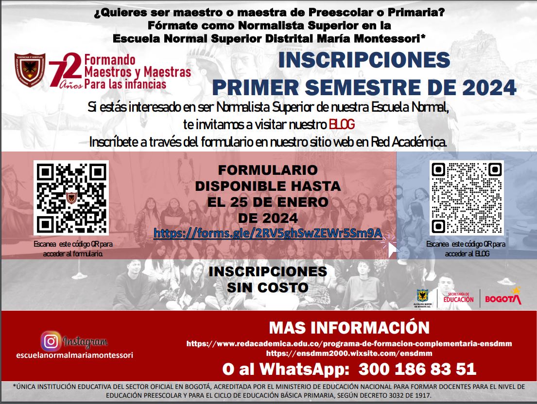 INSCRIPCIONES PROGRAMA DE FORMACIÓN COMPLEMENTARIA ENSDMM Primer SEMESTRE DE 2024