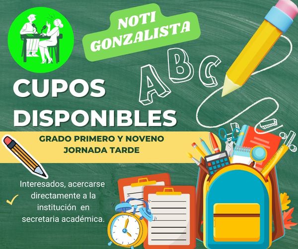 CUPOS DISPONBLES GRADO PRIMERO  Y NOVENO JT