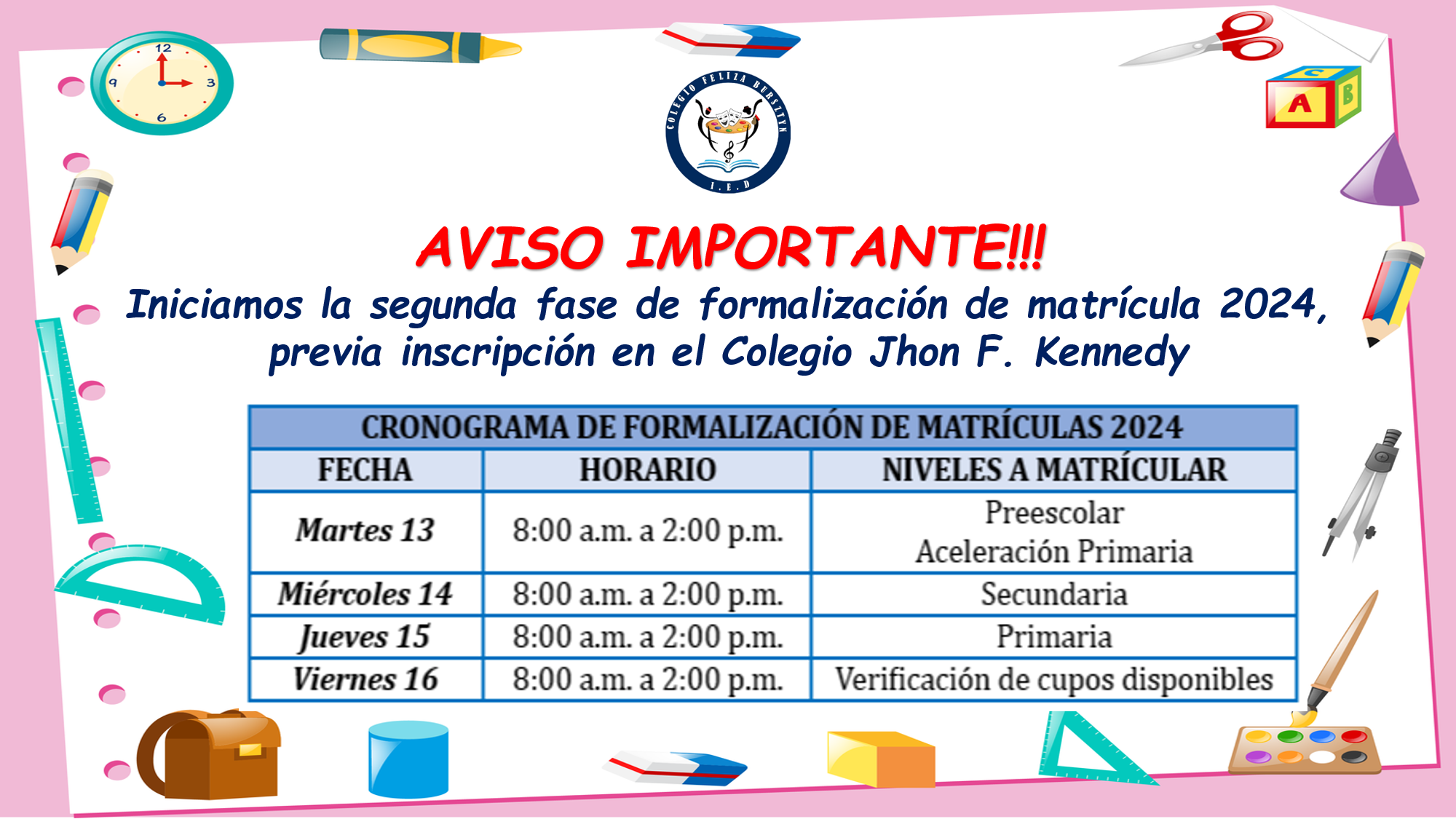 Cronograma matrículas