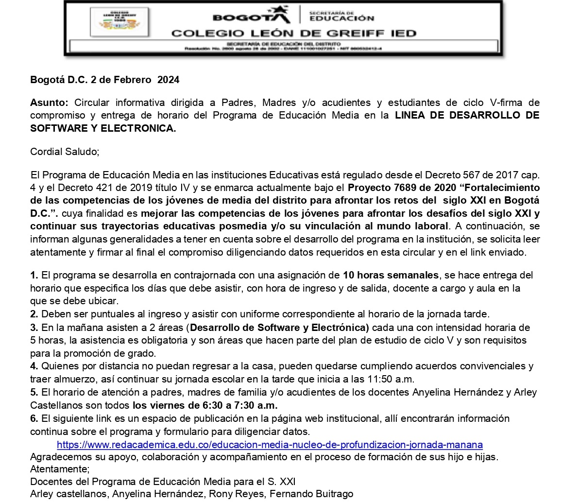 circular informativa del programa de educación media para el siglo 21