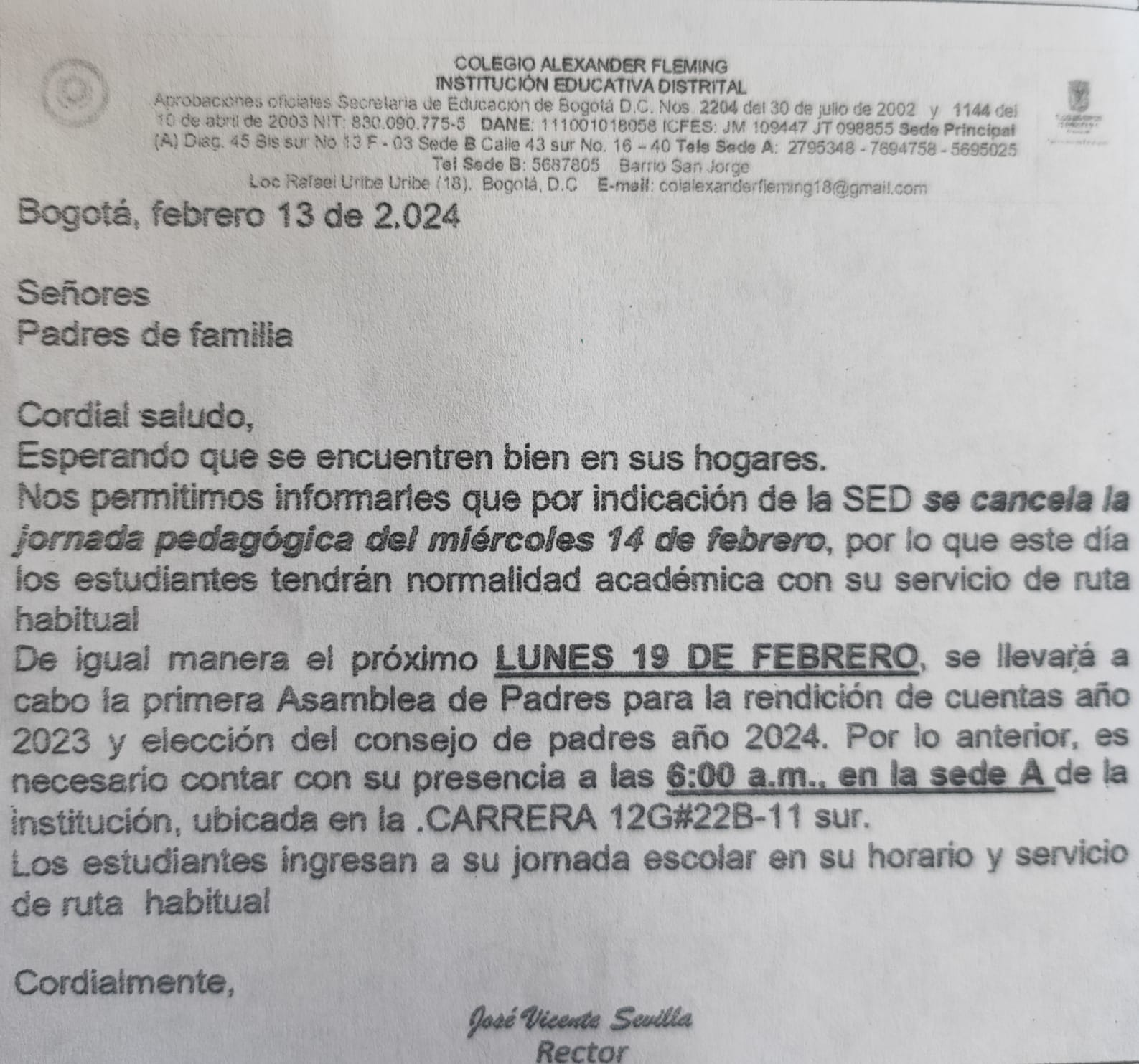 Reunión de Padres 19 de febrero