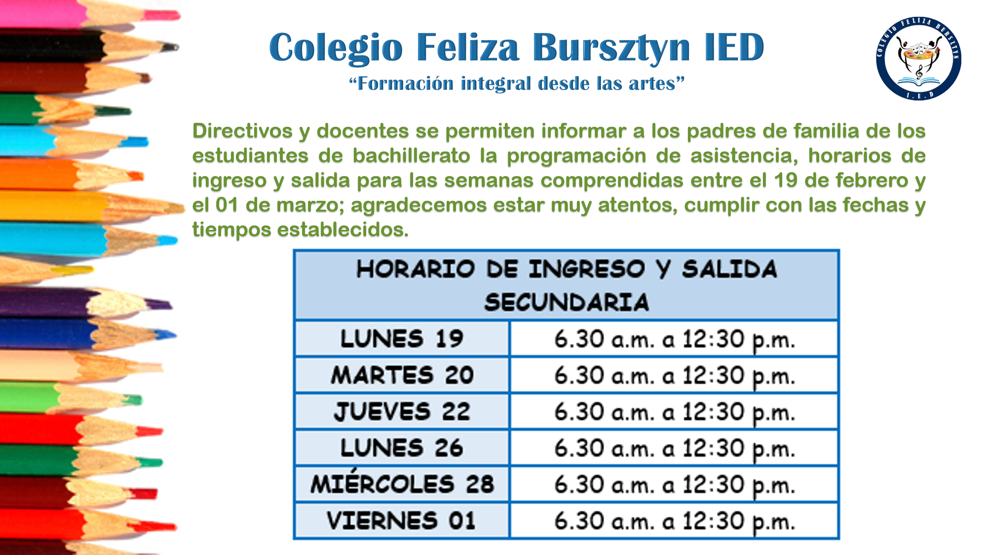 HORARIOS SECUNDARIA