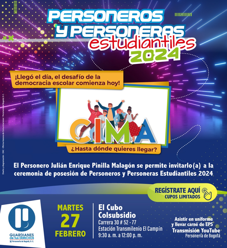 REGISTRO INSCRIPCIÓN PARA ASISTENCIA A POSESÓN PERSONEROS Y PERSONERAS ESTUDIANTILES 2024