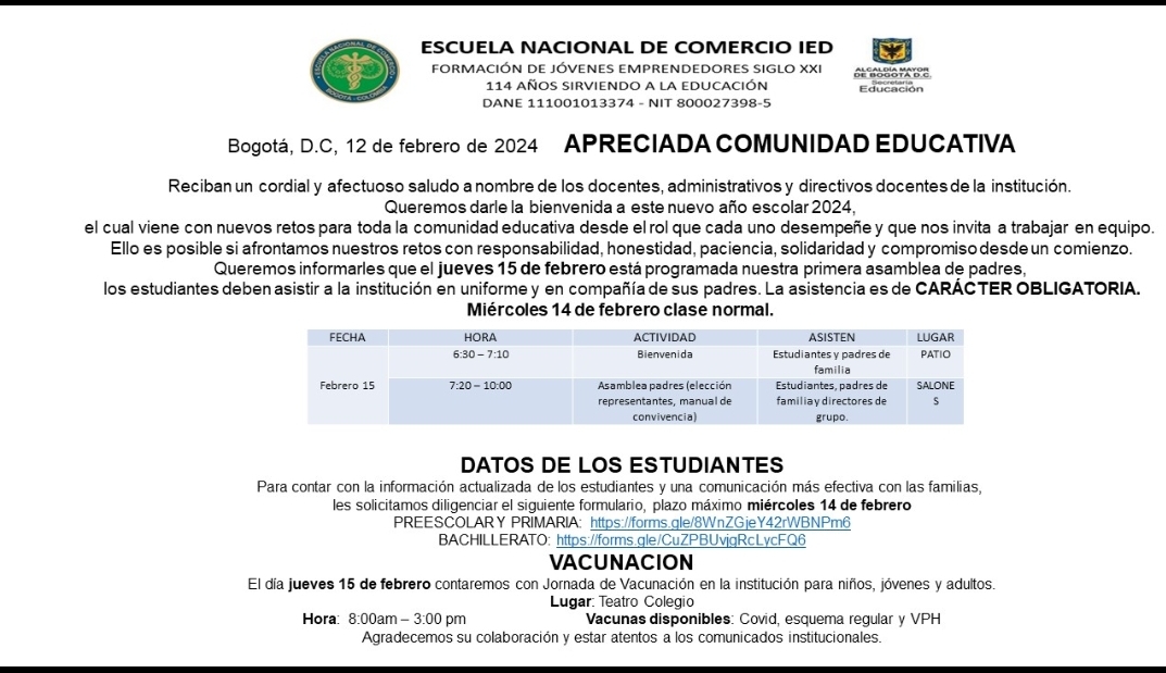 Asamblea general Escuela Nacional de Comercio. Asistencia obligatoria