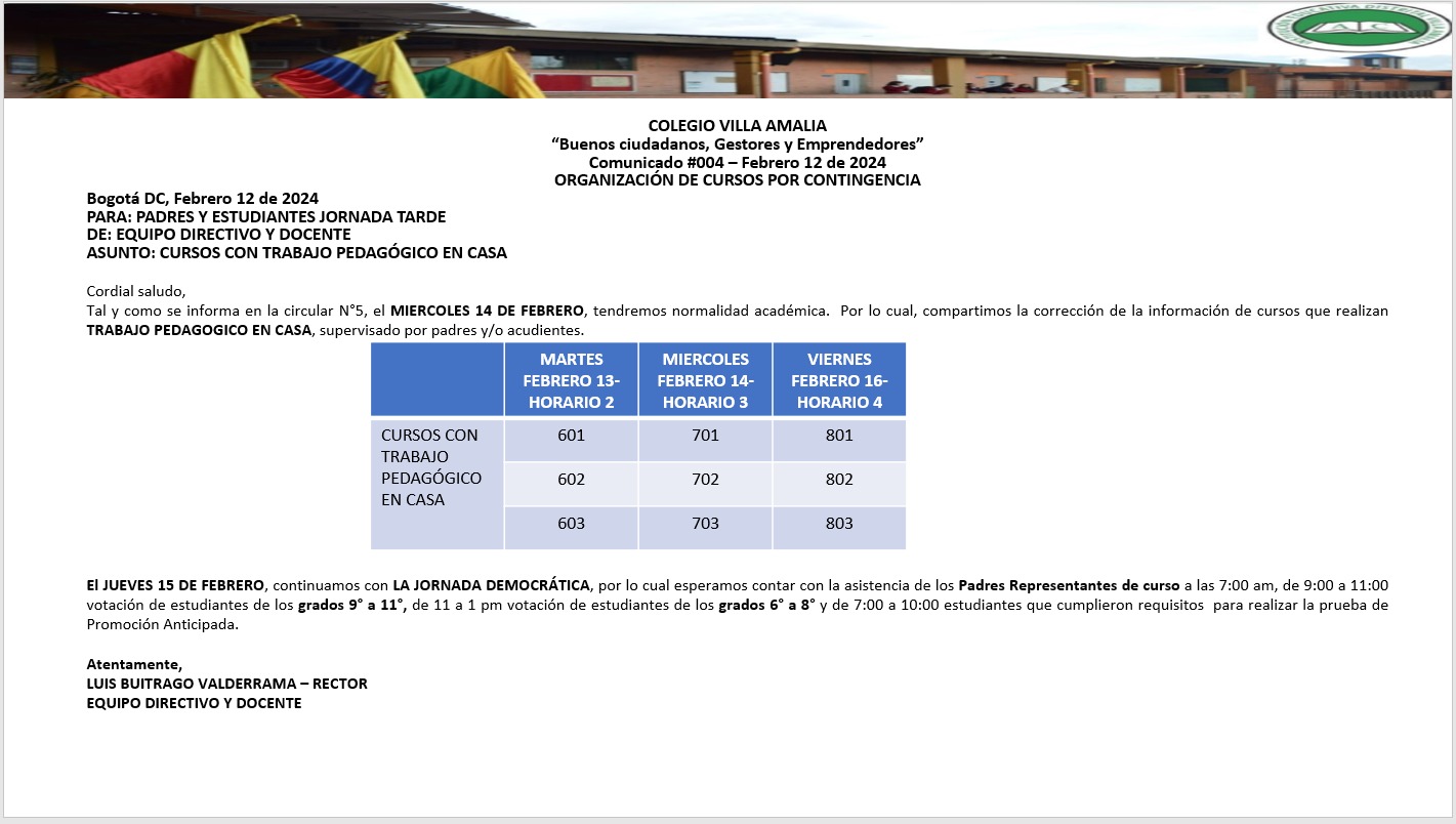 Comunicado 4 de 12 de Febrero 2024