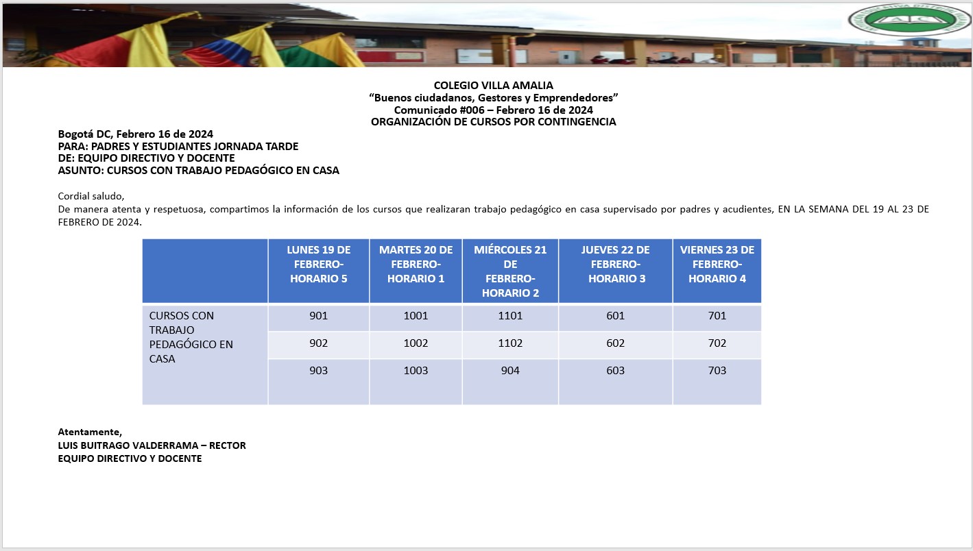 Comunicado 6 del 16 de Febrero del 2024