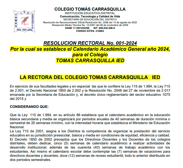Resolución Rectoral 001-2024