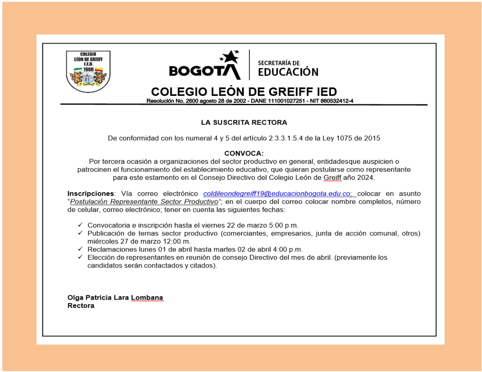 Convocatoria representante de sector productivo al Consejo Directivo  2024