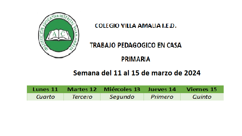 Trabajo pedagógico en casa marzo 11 al 15