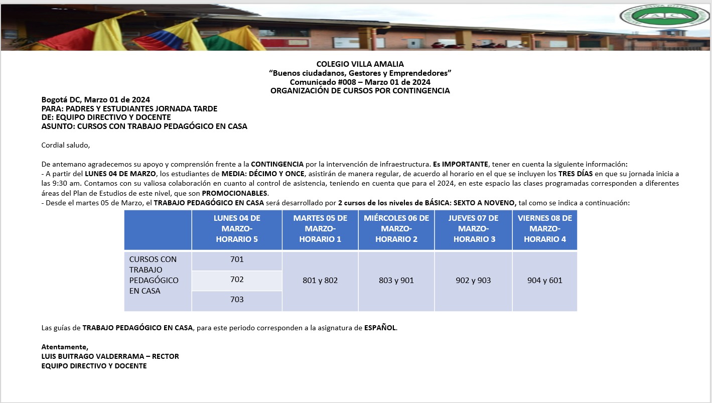 Comunicado 8 de 1 de Marzo 2024