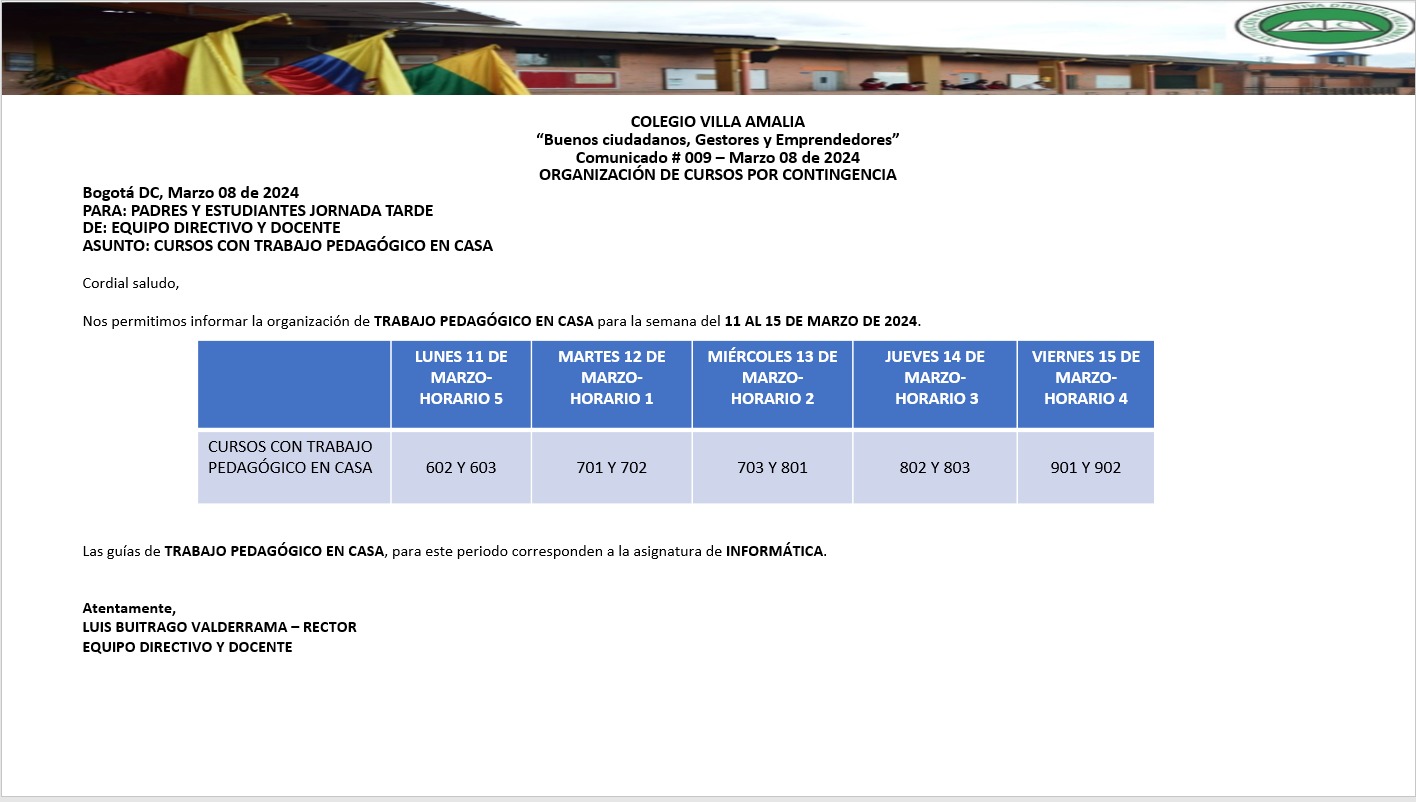 Comunicado 9 de 8 de Marzo 2024