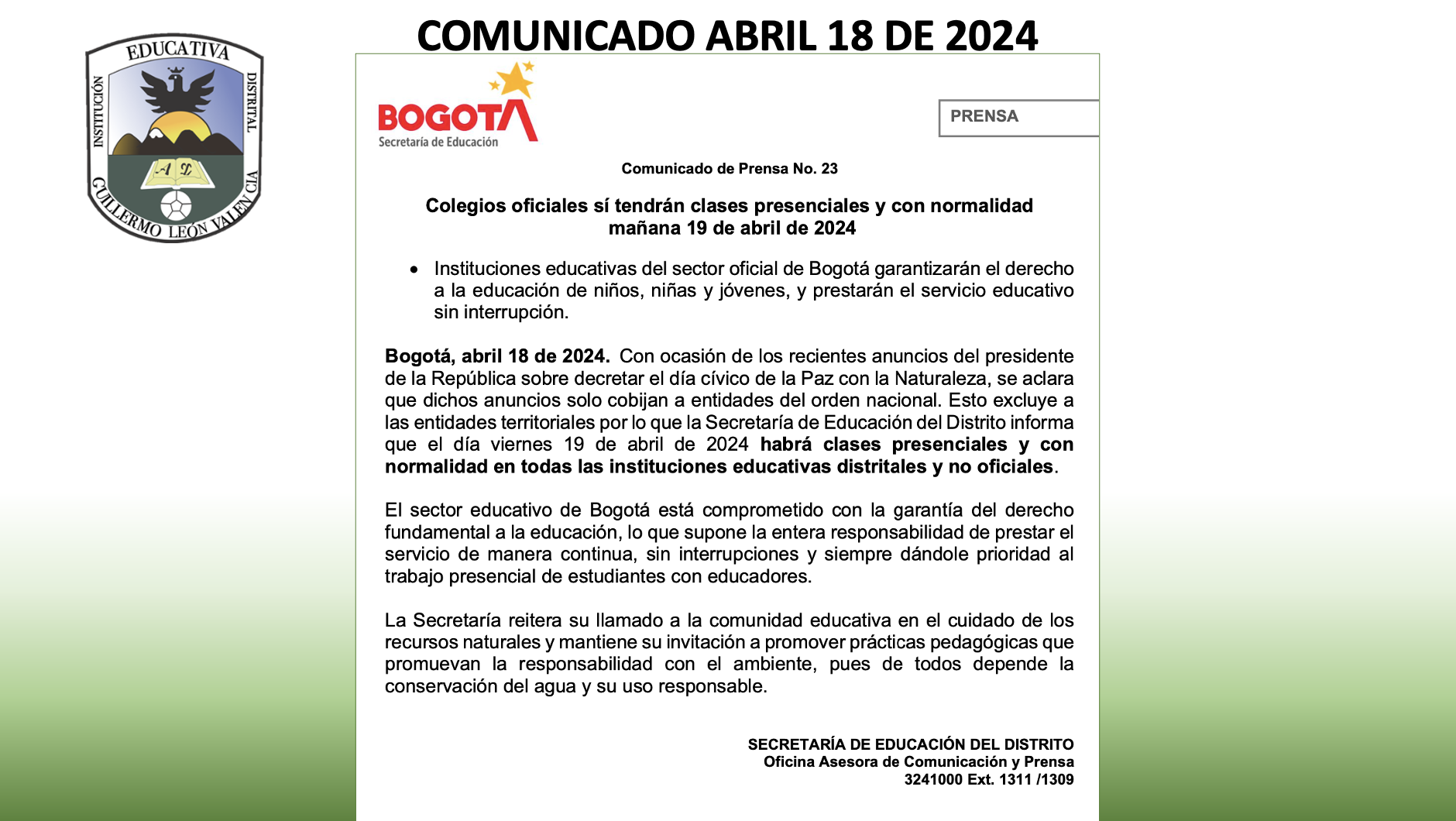 COMUNICADO 18 DE ABRIL