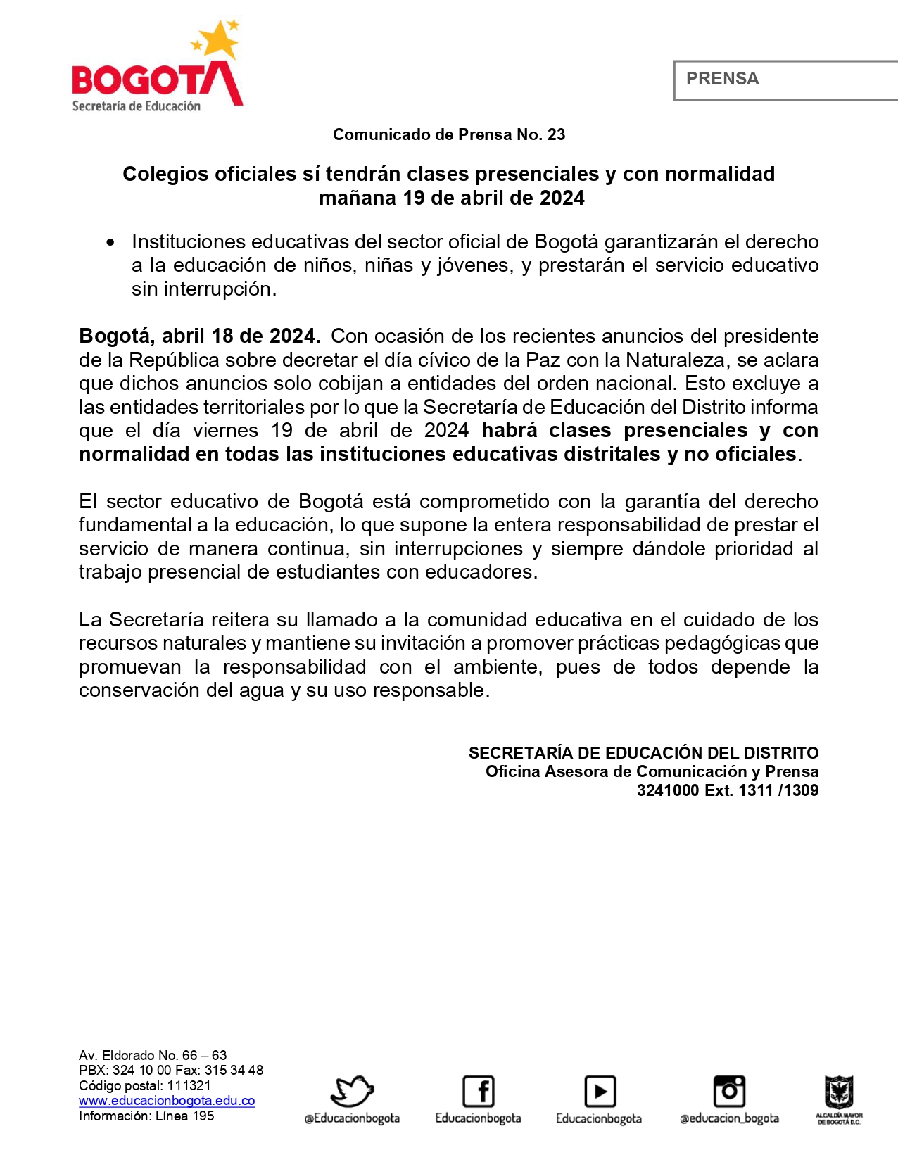 Circular 23 Secretaria de Educación