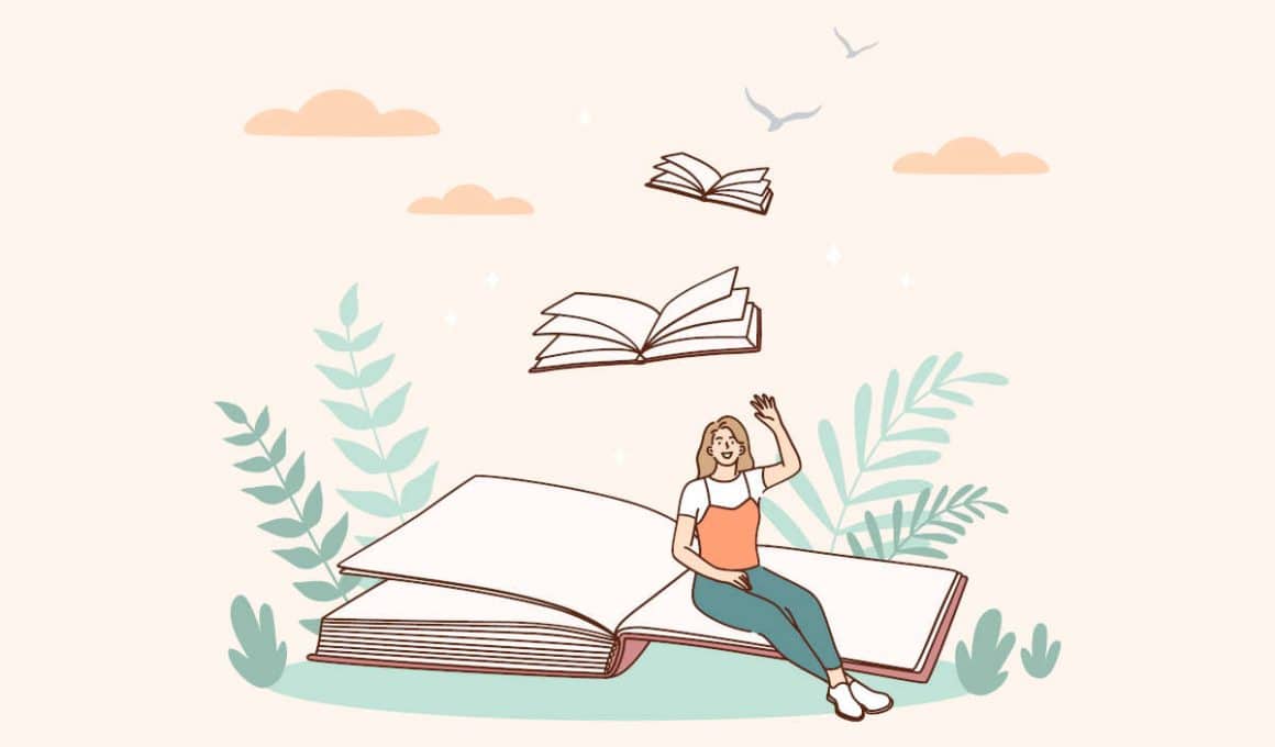 MUJER SENTADA SOBRE UN LIBRO