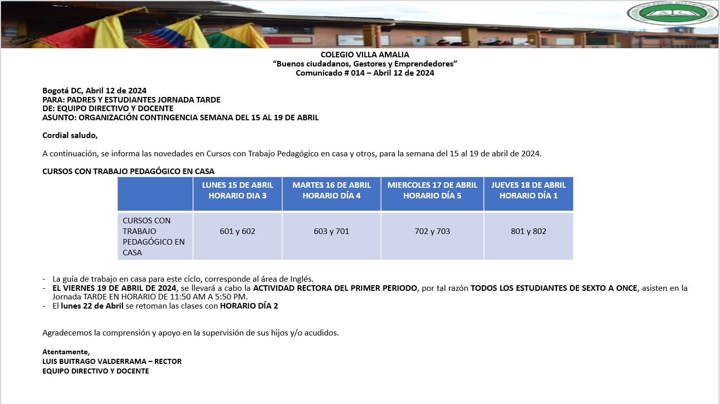 Comunicado 14 de 12 de Abril 2024