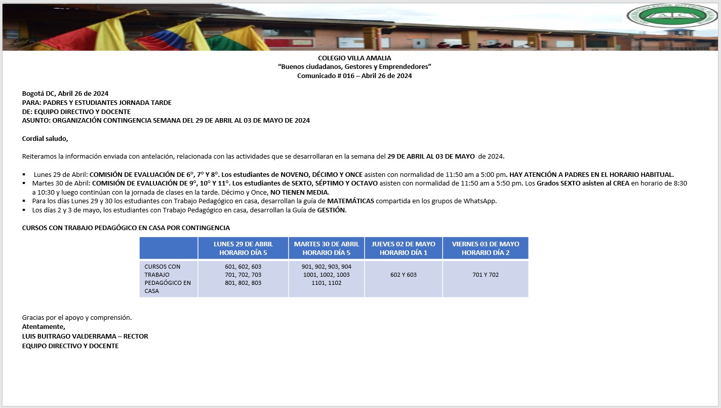 Comunicado 16 de 26 de Abril 2024