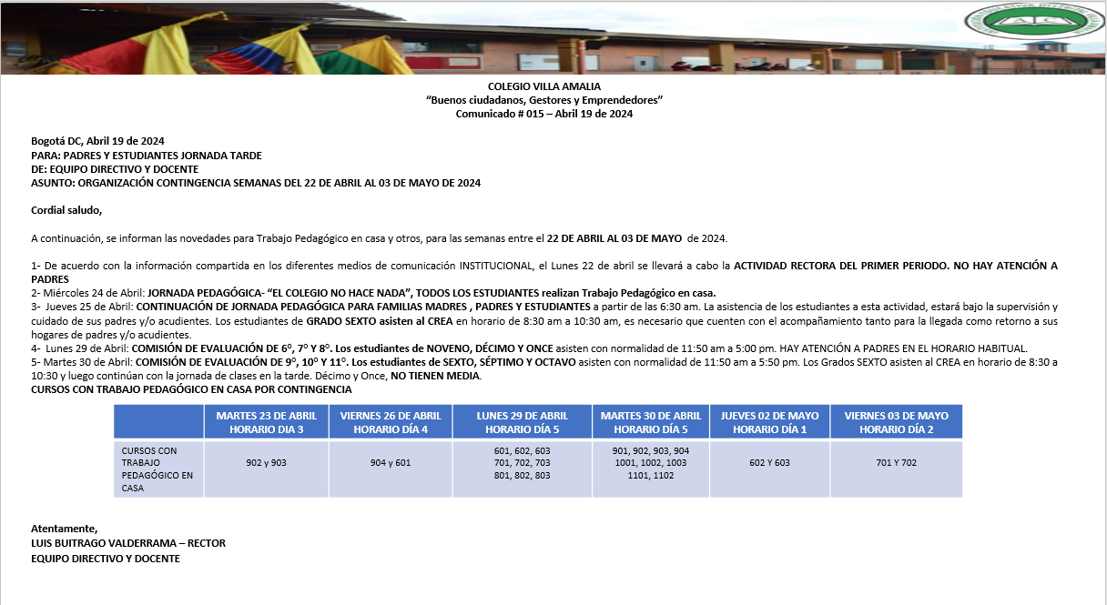 Comunicado 15 del 19 de Abril del 2024