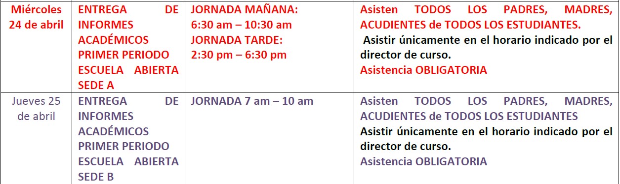 horarios entrega de informe