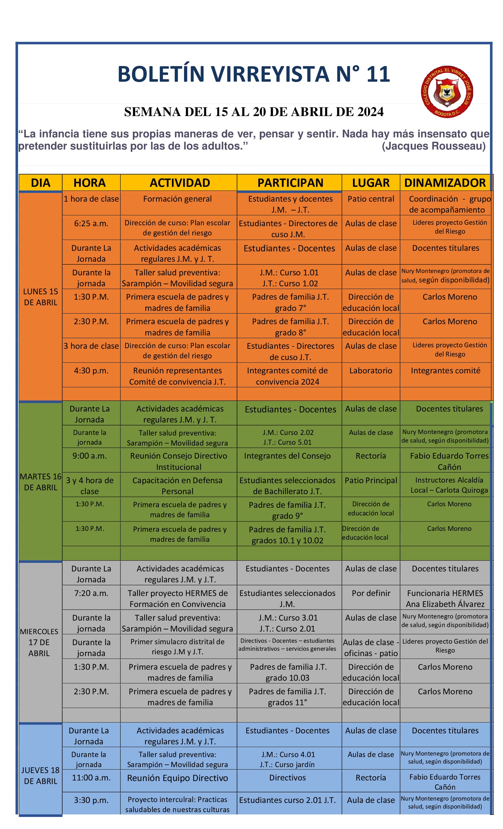 BOLETÍN SEMANAL N° 11 DEL 15 AL 20 DE ABRIL DE 2024